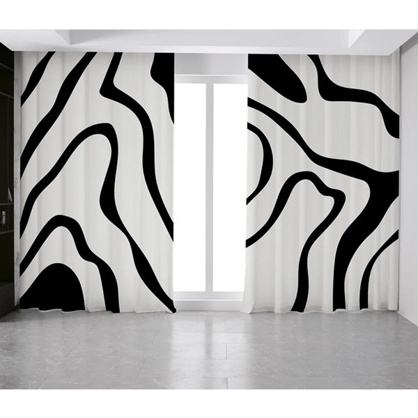 Cortina De Ventana Abstracta Simple De Nuevo Estilo Tela De Alta Sombreado Estampado De Cebra Blanco Y Negro Cortinas Para Dormitorio Sala De Estar Persianas Cortina 2 Paneles W55 X H120Cm X 2&HOOK White-image