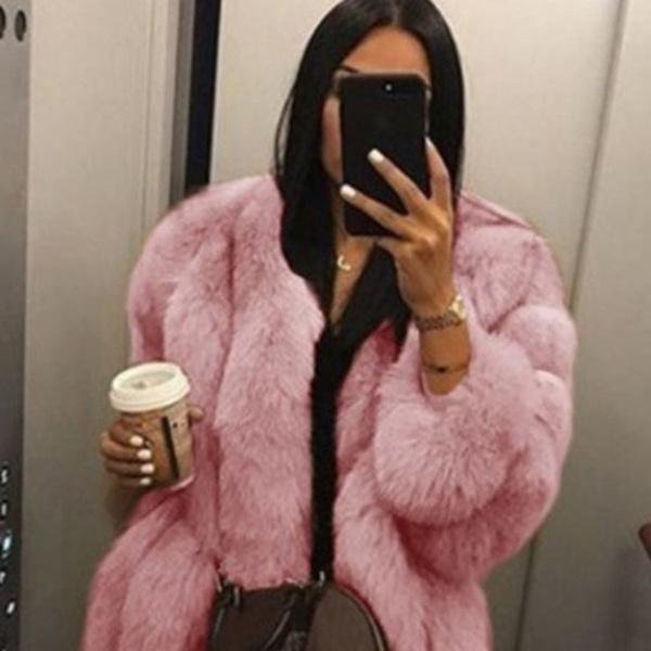 Modny Damski Zimowy Luksusowy PłAszcz Ze Sztucznego Futra Elegancka Futrzana Gruba CiepłA Kurtka Sztuczne Futro Imprezowy Kardigan PłAszcz XXL RóżOwy-image