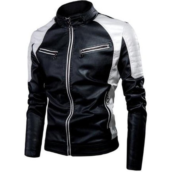 Chaqueta De Cuero Casual Fina De Primavera Y OtoñO Para Hombre, Moda Empalmada, Locomotora Retro, Ropa Para Hombre 5XL Black-image