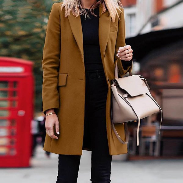 Abrigo De Lana Mediano Y Largo De Talla Grande Para Mujer Para Primavera Y OtoñO Abrigo De Lana M Black-image