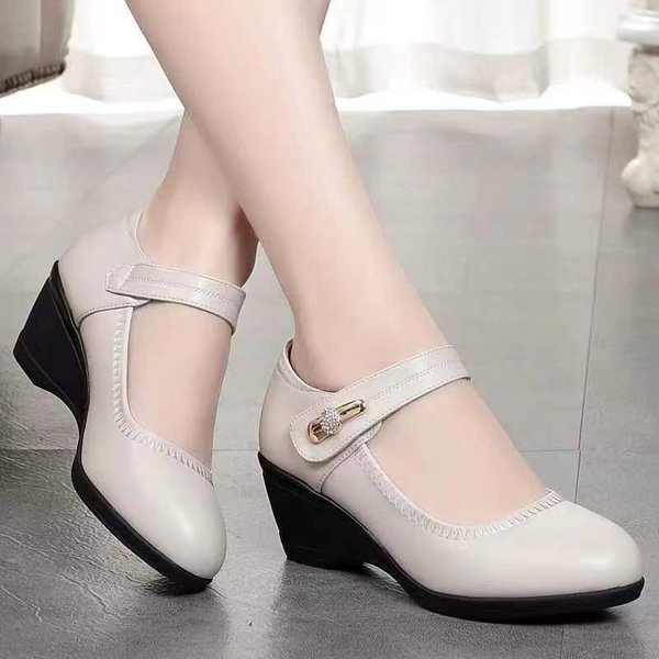 Zapatos De Cuero Suave Real De Alta Calidad, Suela Blanda, Zapatos PequeñOs De Cuero Para Madre, Primavera Y OtoñO, Nuevos, Suela Blanda, Antideslizantes, TacóN De CuñA, Zapatos Individuales Para Mediana Edad 40 Gray-image