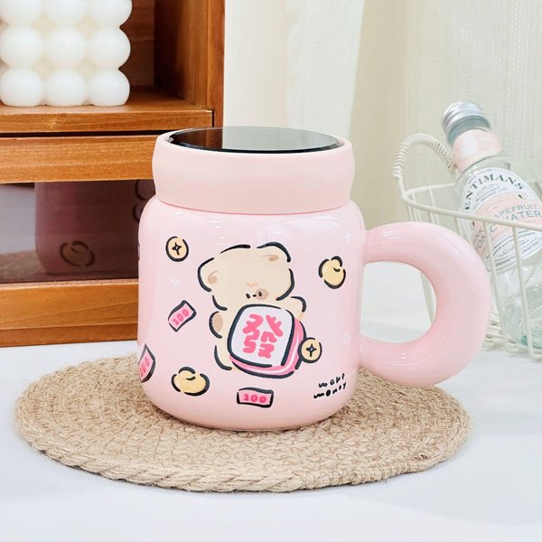 Taza Con PatróN Animal Con Cuchara Taza De CeráMica De Dibujos Animados Linda Set PequeñO Regalo Taza Para Beber Para NiñAs Taza Resistente A Altas Temperaturas 400ML-image
