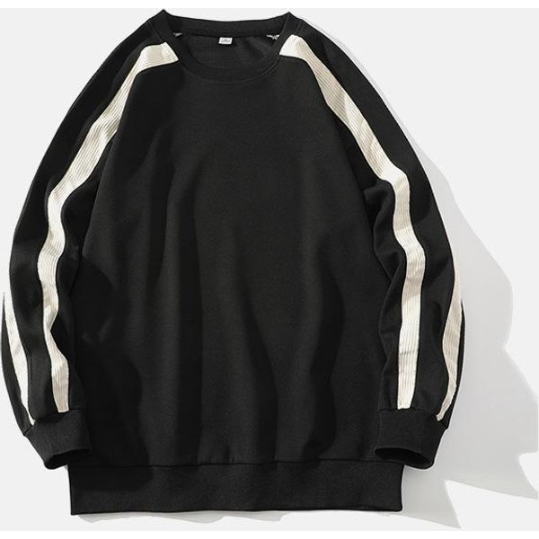 SuéTer De Punto Para Hombre Con Cuello Redondo, Manga Larga, De Primavera Y OtoñO, Con Empalme De Rayas Contrastantes Xxxxl White-image