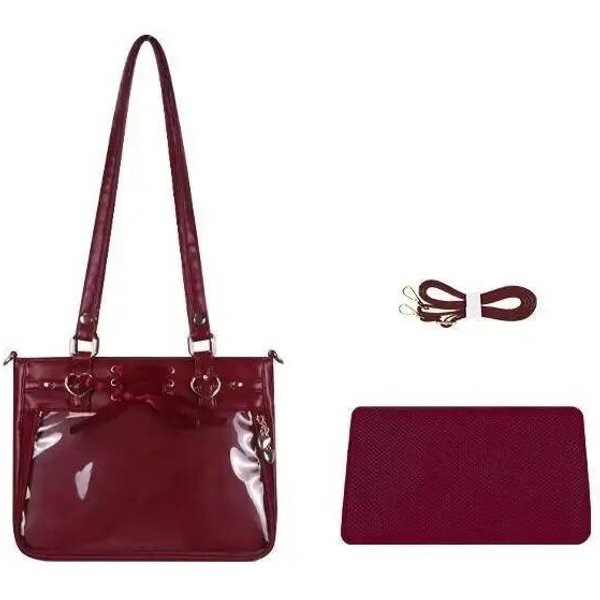 Nowa Torba Na Ramię Ita Z Kokardką Z WstążKi Anime Dziewczyna Przezroczysta Torba Crossbody DużA Pojemność DIY Torba Na RęKę Z Miejscem Na Ekspozycję Damska Satynowa Torba Tote 28X21X10Cm Brown-image