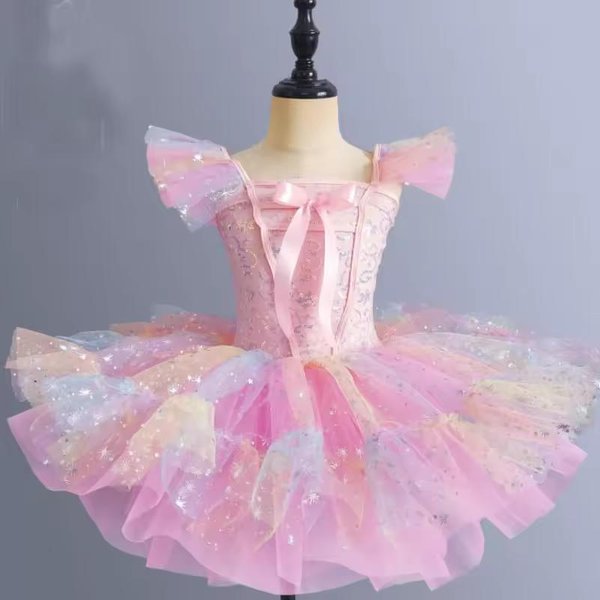 RóżOwe Tutu Baletowe Dla MałYch Dziewczynek, Cekinowe Kostiumy Taneczne Dla DziewcząT, Stroje Tutu Dla DziecięCych Balerin, SłOdka Sukienka KarnawałOwa Do TańCa Jazzowego Dla Dzieci 150Cm Ciemny Kolor RóżOwy-image