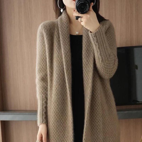 Modny Kardigan Dzianinowy Sweter Damski Odzież Jesień Zima DłUgie RęKawy Kurtka śRedniej DłUgośCi Vintage Dzianina Damska XL-image
