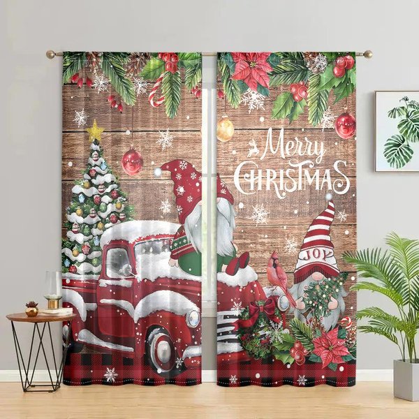 2 Piezas, Cortinas De CamióN Con Copos De Nieve De Gnomo NavideñO - 30% Opacas - Adecuadas Para Sala De Estar, Dormitorio, Cocina, DecoracióN Del Hogar W150CM H166Cm&Rod Pocket-image