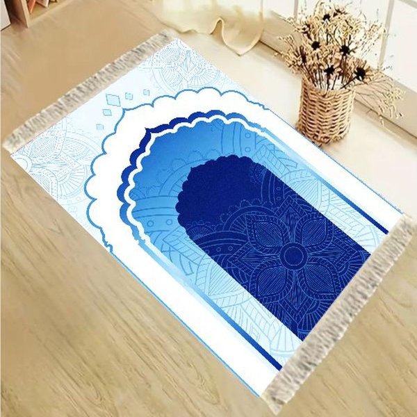 Niebieski Gradientowy MuzłUmańSki Dywanik Modlitewny MięKki Kwiatowy Islamski Dywanik Z FręDzlami Do Salah 68X108CM-image