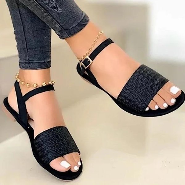 Zapatos Para Mujer Talla Grande Sandalias De Mujer Con Punta Abierta Sandalia Casual De Exterior Para Mujer Punta Redonda Correa De Hebilla TacóN Bajo Zapatos Femeninos 43 Negro-image