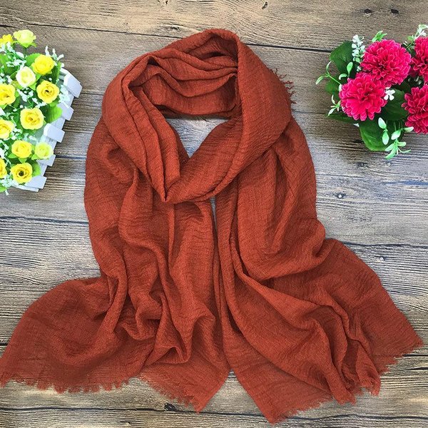 Bufanda De AlgodóN Y Lino Arrugada Con Flecos, VersáTil Para Mujer En OtoñO E Invierno, PañUelo Liso, Bufanda De Seda, Chal, Bufanda Para Mujer 180 * 90Cm Gray-image
