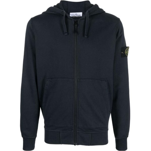 Stone Island Sudadera Con Capucha Y Cremallera Estampado De Logo Color Liso Hombre Sudaderas Azul Marino 741564251-V0020 XXL Black-image