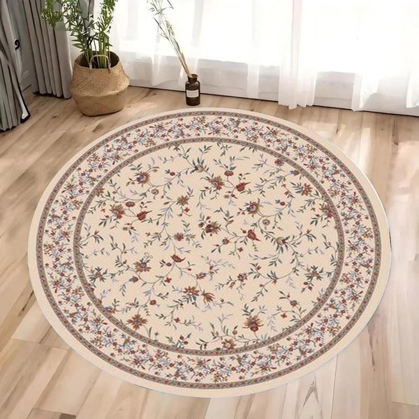 Alfombra Circular Bohemia Retro Lujo Alfombra De Sala De Estar DecoracióN Del Hogar Alfombra Redonda De ÁRea Grande CóModa Esponjosa Estampado Pastoral 80X80CM-image