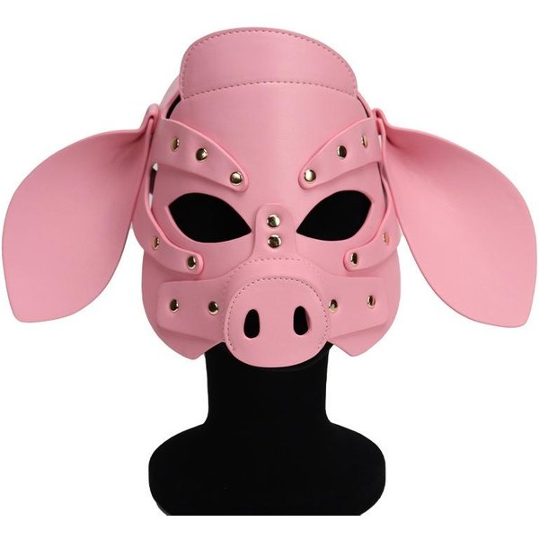 PU SkóRa SłOdka ŚWinka Cosplay Maska Na Całą Twarz Seksowna Impreza Dla DorosłYch Nakrycie GłOwy MęSkie Role Play Fetysz Maski ZwierzęCe Metalowe Nity Nakrycie GłOwy RóżOwy-image