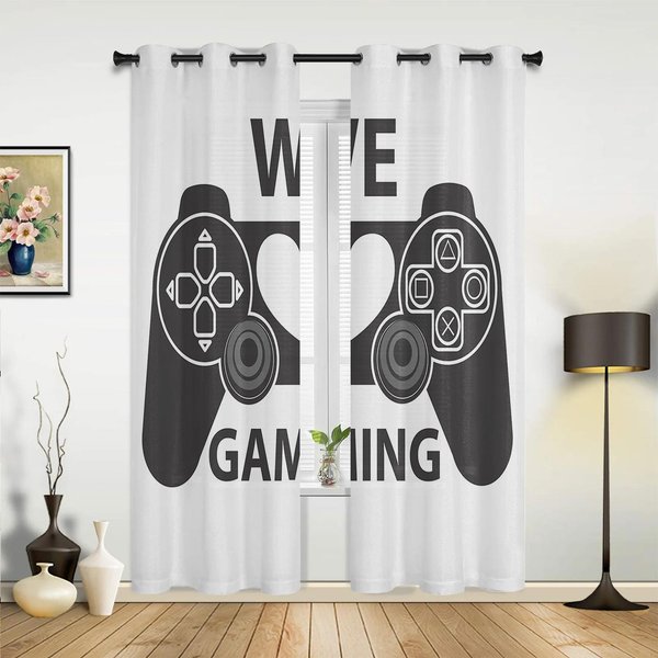 ZasłOny KreskóWkowe Z Przyciskami Gamepada Do Sypialni Salonu ZasłOny Kuchenne PokóJ DziecięCy ZasłOna Okienna Dekoracja Domu 135W X 60H(Cm) X1 White-image