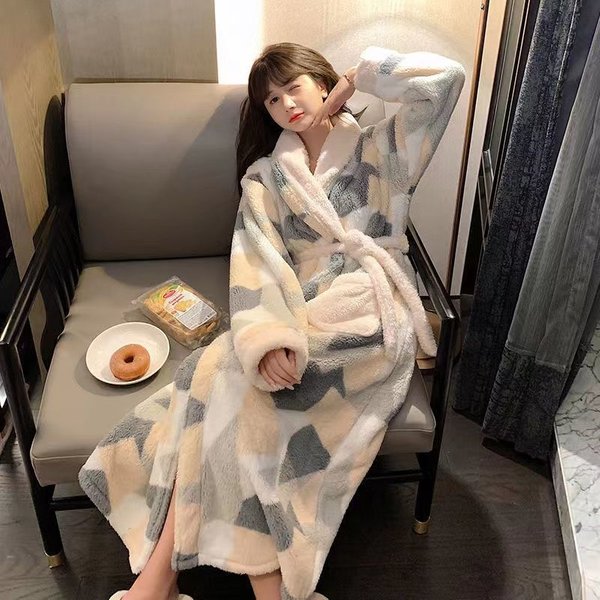 Albornoz Largo De Forro Polar Coral Para Mujer Invierno Kimono CáLido Franela Albornoz CóModo Pijama De Noche Bata Talla Grande 3XL Gray-image