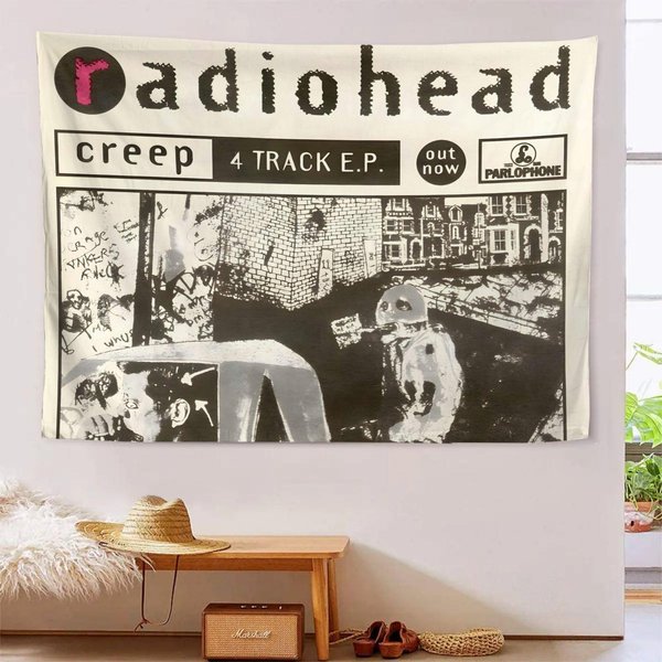 1 Szt. Radiohead Creep Ep Retro Rock Gobelin, Poliestrowy Dekor ŚCienny Z Nadrukiem 2D, Sztuka ŚCienna ZespołU Alternatywnego Z Lat 90. Do Sypialni Salonu Ro 40X60Cm Gray-image