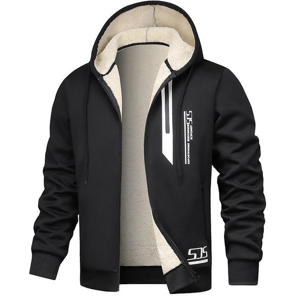Chaqueta Con Capucha De Forro Polar De Cordero Para Hombre, OtoñO E Invierno Con CáRdigan Con Capucha De Forro Polar Grueso, Chaqueta CáLida Casual S Negro-image