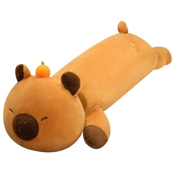 1/80-120Cm MięKka KreskóWkowa Kapibara Pluszowa Zabawka DłUga Poduszka Do Spania Poduszka Lalka Prezent Dla Dziewczynek Kobiet Urodziny 80Cm BrąZowy-image