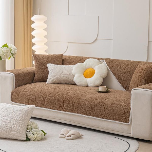 Funda De Sofá Jacquard De Hojas Sala De Estar Antideslizante Suave Gruesa Toalla De Sofá Estera Forma L Funda Para Sofá DecoracióN Del Hogar Funda De CojíN 70X70Cm 1Pcs Beige-image