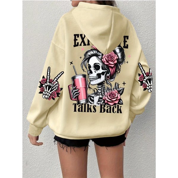 Sudadera Con Capucha Para Mujer, Con Estampado Divertido Y Divertido De Harajuku, Ropa Holgada De Forro Polar, CáLida Y CóModa, Estilo Vintage De OtoñO Con Cuello Redondo. M Beige-image