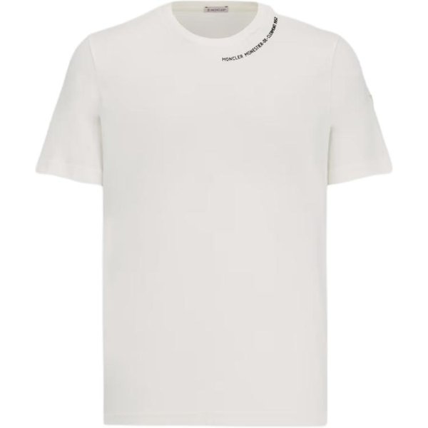 Moncler Koszulka MęSka Z Nadrukiem Litery Na Dekolcie LuźNy KróJ OkrąGłY Dekolt KróTki RęKaw BiałY K1-091-8C00078-8390T-034 M White-image