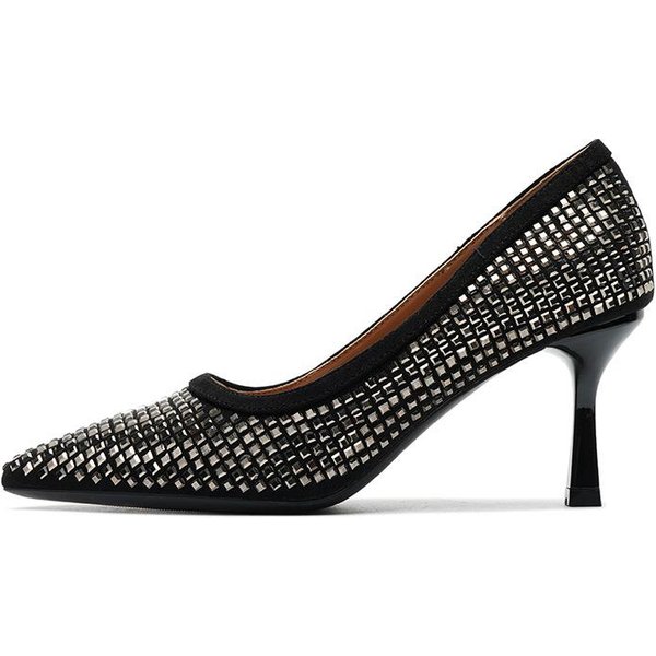 Zapatos De TacóN Alto Con Punta Puntiaguda Y TacóN De Aguja Para Mujer, Nuevos Zapatos De TacóN Medio Con Boca Baja, Zapatos De Mujer Sexis Con Lentejuelas Para Banquetes 39 Negro-image