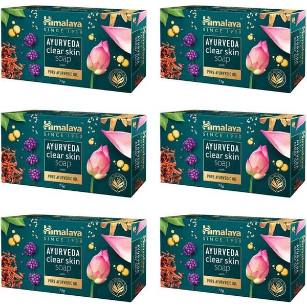 JabóN Himalaya Ayurveda Piel Clara Para Luminosidad Sin Imperfecciones, 75G Cada Uno, Paquete De 6, Barra Suave Aclarante Para Rostro Y Cuerpo-image