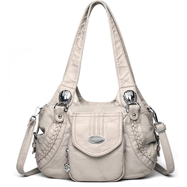Damska MięKka SkóRzana Torba Na Ramię Torba Tote O DużEj PojemnośCi Torba Crossbody Dla Matki W śRednim Wieku Szary-image