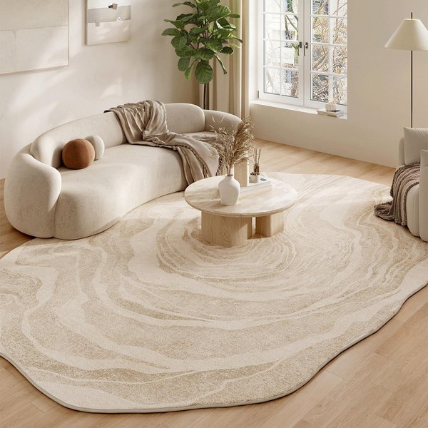 KształT Nieregularny Dekoracja Sypialni Dywan Zmywalny ZagęSzczony Plusz Mata PodłOgowa Do Salonu Dywany W Stylu Kremowym Do Salonu Puszysty MięKki Dywan 80X120Cm-image