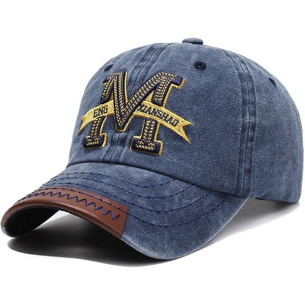 Czapka Baseballowa Unisex M Litera Haftowana Czapka Taty Damska MęSka Outdoor Washed Cotton Cap 56Cm-60Cm Kolor Ciemny Niebieski-image