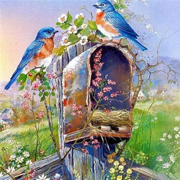 Pintura De Diamantes PáJaro Animal Granja Mosaico Redondo Completo Bordado De Diamantes Flores Punto De Cruz 30X30Cm-image