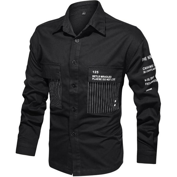 Nowa Jesienna MęSka Koszula Wojskowa Z DłUgim RęKawem W Jednolitym Kolorze, DużY Rozmiar, Czysta BawełNiana Koszula 5XL Black-image