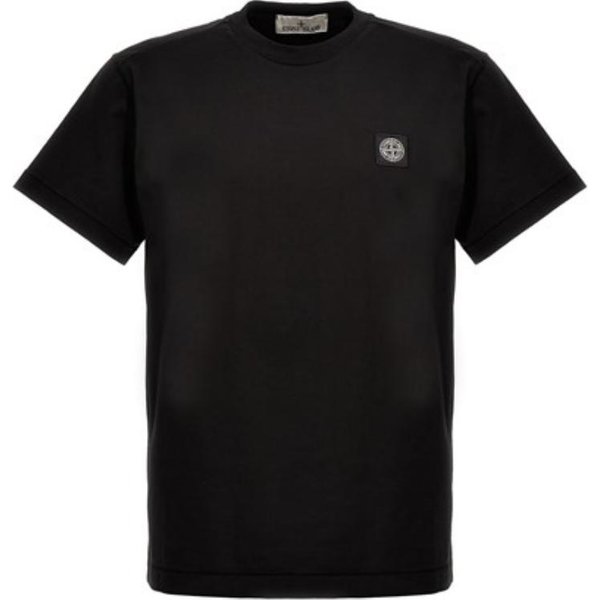 Stone Island Ss25 Camiseta De AlgodóN De Manga Corta Con Cuello Redondo Y Parche De Logo De Color SóLido Para Hombre Tops K1S152100039S0013-V0029 S Black-image