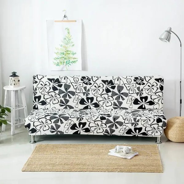 Funda EláStica Para Sofá Cama, Fundas Deslizantes, Sofá De 3 Plazas Sin Reposabrazos, Fundas Para Sofá De Sala De Estar, Funda Universal Para Sofá Sin Reposabrazos, Plegable S(120-150Cm) White-image
