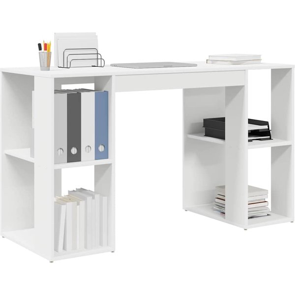 Escritorio Blanco Con Estante 130 X 50.5 X 75 Cm Madera De IngenieríA-image