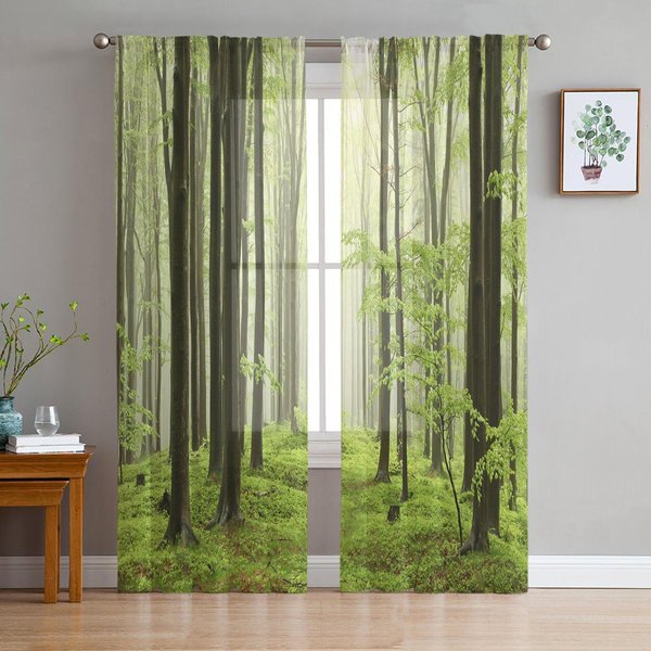 Cortinas TraslúCidas De Bosque De MontañA Para DecoracióN De Sala De Estar Cortinas De Ventana Para Cocina Cortinas De Tul Voile Organza W135 X H160Cm X2-image