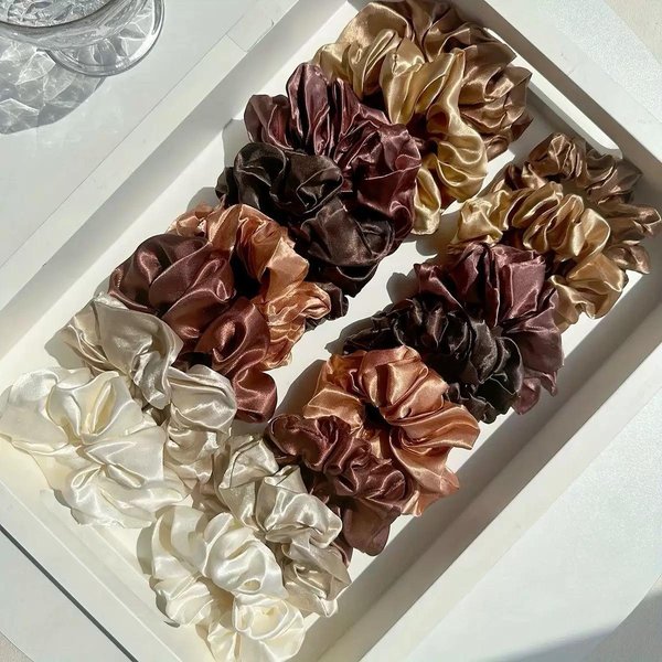 16Pcs Scrunchies EláSticos De Color SóLido, Lazos Para El Pelo De SatéN Suave, Accesorios VersáTiles Casuales Para El Pelo Para Mujeres Scrunchies 16PCS Black-image