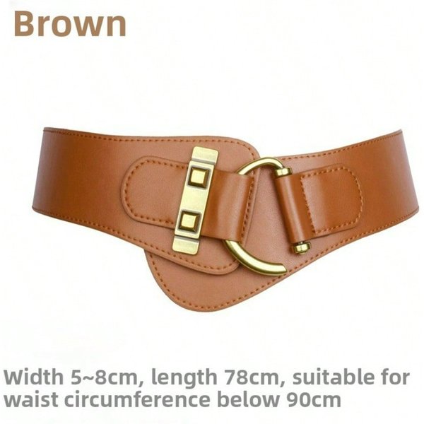 Sello De Cintura De Cuero Abrigo De Mujer Falda CinturóN Decorativo Retro VersáTil EláStico CinturóN Ancho Brown Varios Colores-image
