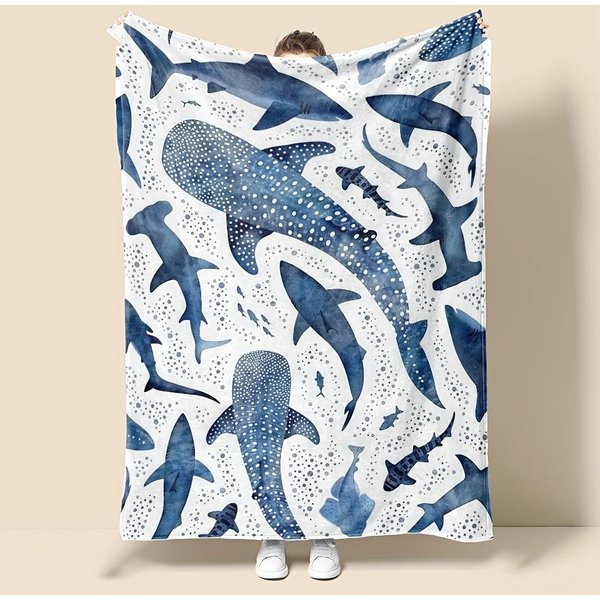 Romantyczny Styl Oceaniczny WzóR Rekina Wielorybiego CiepłY Koc Dzieci DorosłY Koc Do Drzemki MięKki I Wygodny Odpowiedni Na Wszystkie Pory Roku 100X130Cm39X51In-image