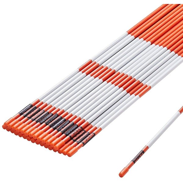 Oznaczniki Podjazdu, 100 Szt., 122 Cm, śRednica 0,79 Cm, PomarańCzowe PręTy Z WłóKna Szklanego, Tyczki śNiegowe Z TaśMą Odblaskową, 30,48 Cm WiertłO Stalowe I OsłOna-image