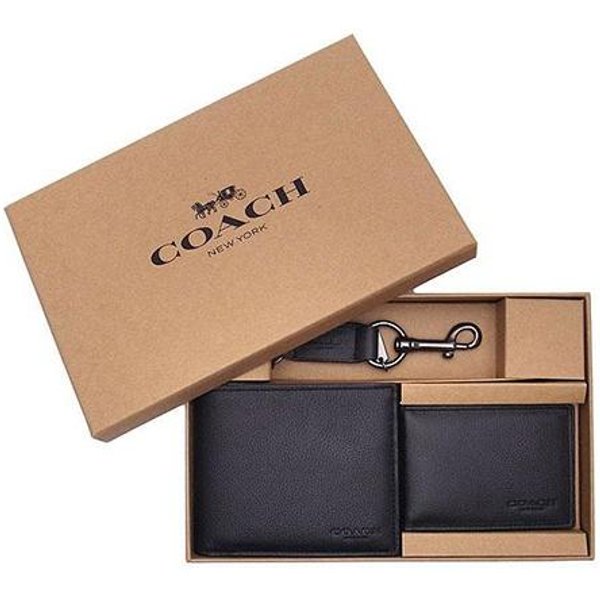 Llavero Compacto Casual Coach Portatarjetas De Piel Billetera Billetera Hombre Negro 64118-BLK Basic Set (Bag+Dust Bag) Beige-image