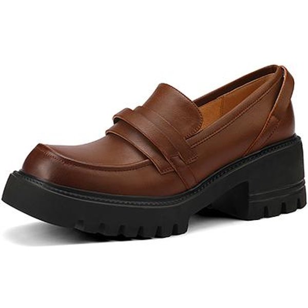 Nueva Moda Zapatos De Mujer De Cuero Genuino Casual Mocasines Slip-On CóModos Suaves Zapatos De Plataforma Punta Cuadrada Tacones Zapatos Mujer 39 MarróN-image