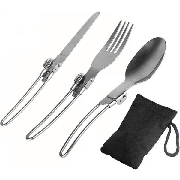 Juego De Cubiertos Plegables, 3 Uds., Cuchillo, Tenedor, Cuchara, Juego De Cubiertos Plegables De Acero Inoxidable, Juego De Cubiertos Para Acampar Para Plata-image