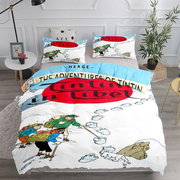 Juego De Funda NóRdica Infantil TintíN Cuentos De Aventura King Queen Doble Twin Individual Juego De Ropa De Cama 140X210Cm-image