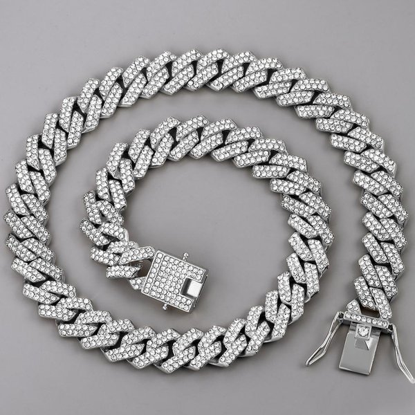 Cadena Cubana Iced Out De 14 Mm Con Garras Para Hombres Y Mujeres, 2 Filas Pavimentadas Con PedreríA, Rombo Miami, JoyeríA Hip Hop 20 Inch Necklace-image