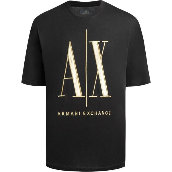 Camiseta De Manga Corta Con Cuello Redondo Y Estampado De Logo De Letra Armani Exchange SS23 Para Hombre Tops Negro Dorado 8NZTPQ-ZJH4Z-1200 S-image