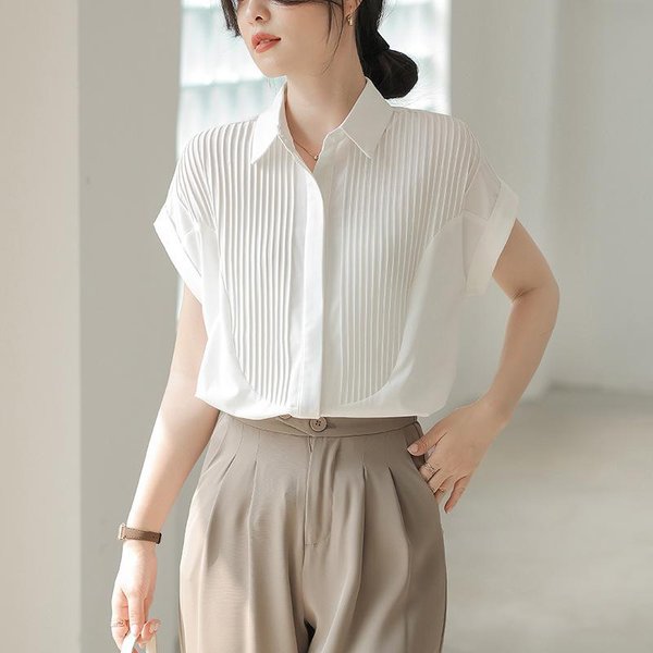 Camisa Blanca Fresca Simple VersáTil Camisa De Mujer Verano Nuevo Temperamento Holgada Nicho Camisa De Manga Corta Top De Temperamento XL Blanco-image