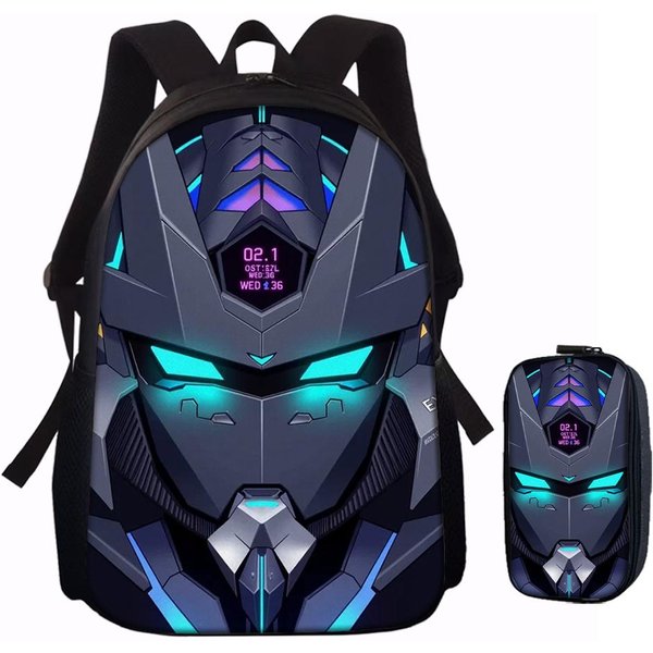 1/2/3/4/5 Szt. Plecak W Stylu Cyberpunk Z Wzorem Robota Zestaw Lekki Codzienny DużA Pojemność Torba Szkolna Torba PodróżNa Idealny Prezent Dla Dzieci-image