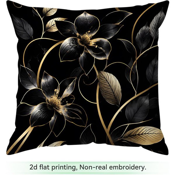 1 Czarno-ZłOta Seria Kwiatowo-LiśCiasta Poszewki Na Poduszki Poszewka Na Poduszkę Poliestrowa Pokrowiec Na Poduszkę Poduszka Dekoracyjna Dom SamochóD Sofa 45X45Cm-image