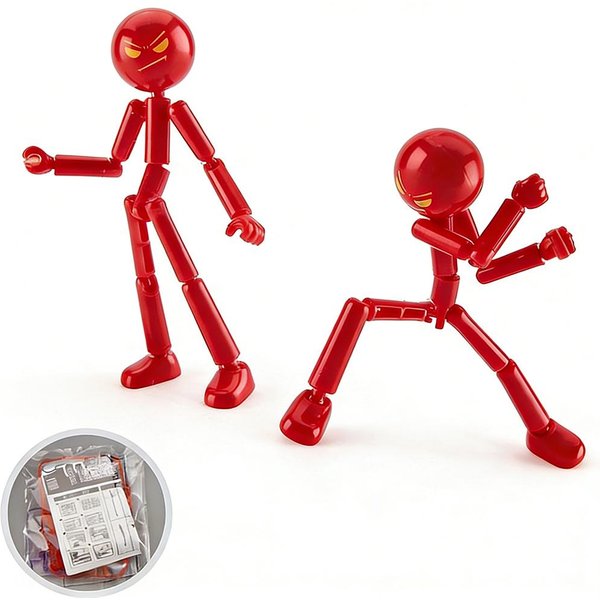 Manekin Do Druku 3D Wielostawowy Stickman Zabawka Figurka Akcji Stickman Z Ruchomymi Stawami ZłOżOne Prezenty Dla Dzieci DorosłYch Czerwony-image